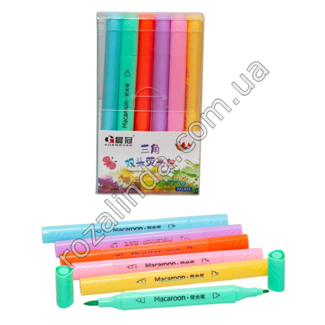 L0129 Скетч-маркеры двухсторонние 6 цветов, 24/д, Macaroon, пастель, Chenguan, №833-6, 7.5*13.5*1.3см, 65гр