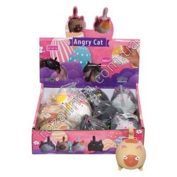 L0178 Игрушка антистресс-жмякалка злой кот, 12/д, резина с наполнителем, 6*8.5см, 92гр