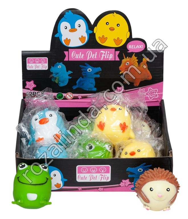 Оптом L0179 Игрушка антистресс-жмякалка животные, 12/д, (пингвин