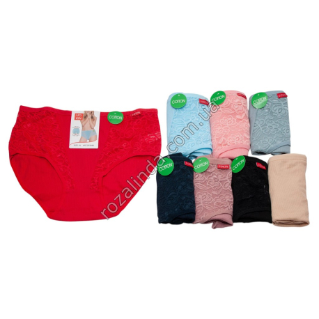 T0564 Трусы женск. хлопок Брифы UOKIN баталы, 12/д Size XL-3XL, рубчик кружевн. бока+перед, DF0089, 38*31см,43гр