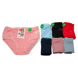 T0565 Трусы женск. хлопок Брифы UOKIN баталы Size XL-3XL, 12/д, рубчик+кружевн. бока, А9201,36*30см,44гр.
