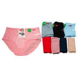 Т0568 Трусы женские хлопок Брифы UOKIN баталы, Size XL-3XL, 12/д, рубчик + кружевные бока, А8980, 37*30см, 44гр
