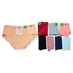 Т0569 Трусы женские хлопок Брифы UOKIN баталы, Size XL-3XL, 12/д, рубчик + кружевной перед, DF7201, 36*30см, 40гр