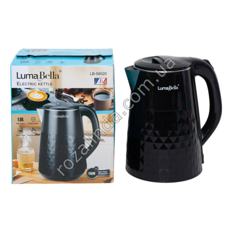 Е0141 Чайник электр. LumaBella LB-59020,1.8L, корп.пласт.черн.,1500W,мозаика,нерж.внутри 24.5*20.5*17см, 896гр