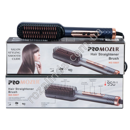 Е0155 Расческа-выпрямитель д/вол. Pro Мozer MZ-5807, Hair Straightener Brush,45W, 950F, 5 режимов, ионизация для блеска, 366гр