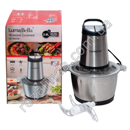 Е0163 Блендер-измельчитель (чопер) Luma Bella LB-56008, 800 Вт, чаша нерж. 2 л, 4 ножа, 18*18*27 см, 984 г