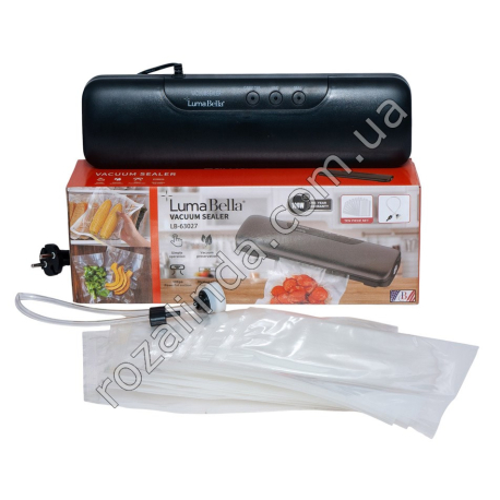 Е0164 Вакуматор Luma Bella LB-63027, 100W, +10 пакетов 25*20см, корпус пластиковый, тубка, 13.5*7.5*38см, 700гр