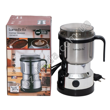 Е0166 Кофемолка электр. Luma Bella LB-54010, 350W, 0.8L 50g, металл.корпус, 8ножей, ручка, 11.5*11.5*20см, 517гр