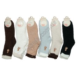 Т0586 Носки женск. трава термо высокие, Медв. вышивка, кант, 12/д, Warm socks, 37-41р, 44гр, 19*8*15см.