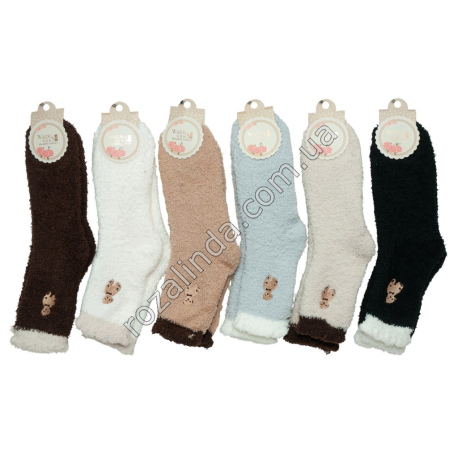 Т0586 Носки женск. трава термо высокие, Медв. вышивка, кант, 12/д, Warm socks, 37-41р, 44гр, 19*8*15см.