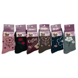 Т0651 Носки женск. шерсть ангора термо высокие, Цветочки,12/д, Shengnas, wool-20%,angora-75%, 36-41р, 65гр, 19*8.5*16.5см.