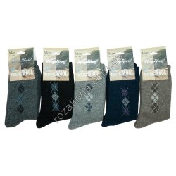 Т0659 Носки мужские шерсть ангора термо, Узор 3 ромба по 4,12/д, angora-50%,wool-30%, Wayuofang, 41-46р, 71гр, 21*9*18.5см.