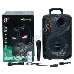 Е0170 Музыкальная колонка 8' TTD-8250, 2200mA, DC5V, 5W, dB, FM, TFCard, USB, микрофон, пульт, AUX, Led displey