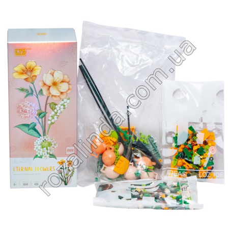 L0276 Конструктор лего „Loz“ Eternal Flowers MINI, букет фиалка/хлопок 1658, 456дет , 9.5*5.8*22см, 185гр