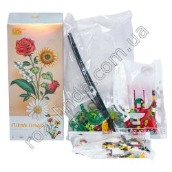 L0277 Конструктор лего „Loz“ Eternal Flowers MINI, букет роза/подсолнух, 568дет , 9.5*5.8*22см, 206г