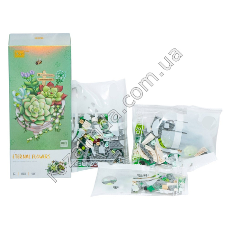 L0278 Конструктор лего „Loz“ Eternal Flowers MINI, букет Суккулент, 389дет , 9.5*5.8*22см, 178гр