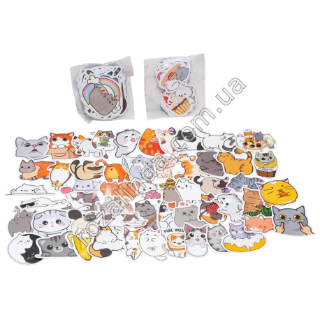 L0300 Стикеры (наклейки) виниловые 4-7см 50шт, Мультяшные Мемы, Stickers cats, 7.5*7.5см, 22г.