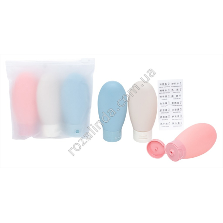 L0158 Емкости Косметические Дорожные 3ШТ, soft touch (флакон с крышкой 5*11см, 60мл), 14.5*13см, 46г