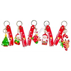 L0315 Брелок силиконовый с хлястиком Merry Cristmas 5,5 см, 12/д, +карабин, в ассорт., 17 см, 50 г.