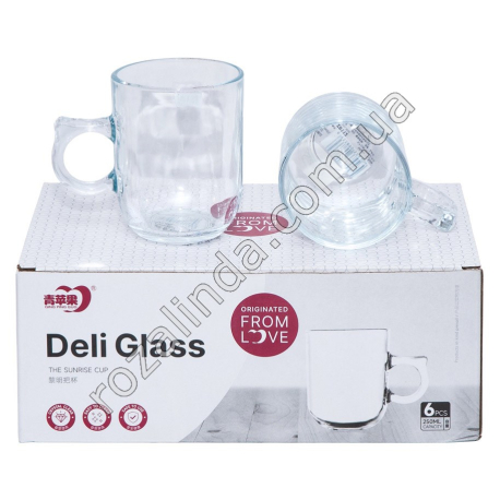 S0174 Чашка стекло 1ШТ прозрачная рис.,узор UUU 250мл, 'Deli Glass', ZB112B, 7.2*9см, 224гр, 6шт/уп, 12уп/ящ