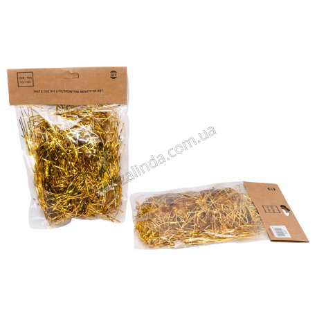 L0414 Декоративный наполнитель для упаковки подарков, Мишура Золото, фольгированный, пакет, DIY, 21*15см, 26г