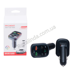 L0462 Автомобильное заряд. устр. + МР3 плеер, FM CAR KIT transmitter, 2 разъема А+ type C, USB, подсветка, HM107, 37г