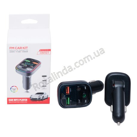 L0462 Автомобильное заряд. устр. + МР3 плеер, FM CAR KIT transmitter, 2 разъема А+ type C, USB, подсветка, HM107, 37г