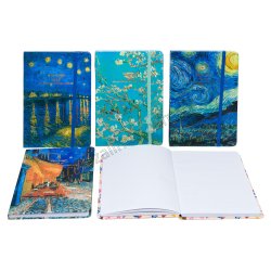 L0497 Блокнот А5 80л, клітинка, тверда обкладинка, гумка, 'Картини Van Gogh', 21*14.5см, 249г
