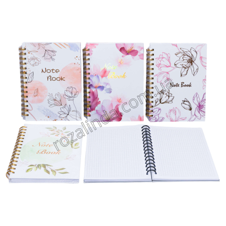 L0501 Блокнот А5 спираль, 100л, клетка, твердая обложка, 'Нежные цветы Note Book', 21*15см, 306г