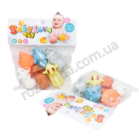 L0674 Игрушка пищалка для ванной, 6 шт, 7 см, «Друзья зверята», термопластичная резина, Baby Love Toy, 936-266, 93 г, 216/ящ