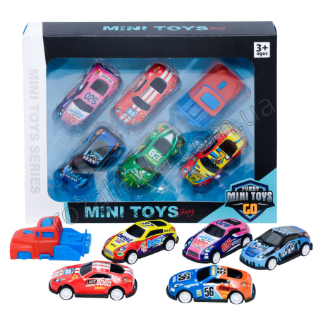 L0695 Машинка Моделька набор 5шт+запускатель 7см, Mini Toys GO, пластик, металл, короб, SY-63, 22*17.5*4см, 103 г