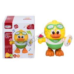 L0711 Игрушка детская интерактивная Dancing Duck 16.5см, танцующий утенок в ЗЕЛЕНОЙ одежде, движение/танец/9мелодий, 208гр