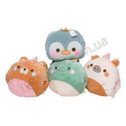 L0603 Мягкая игрушка подушка-муфта Животные 30-35см, велюр, медвежонок/поросенок/динозаврик/пингвин, 30-35*30*14см, 405 г